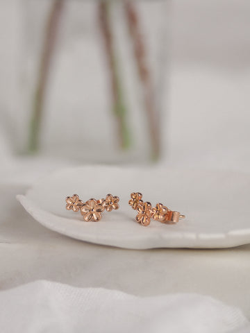 Triple Flower Stud Earrings Rose Gold