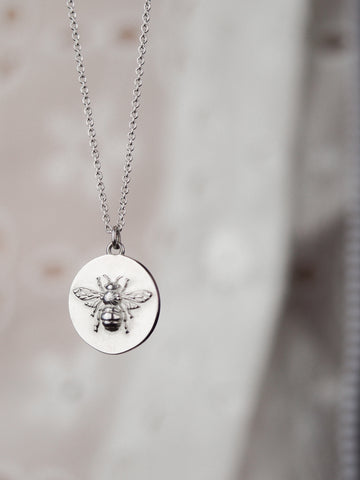 sterling silver bee coin necklace