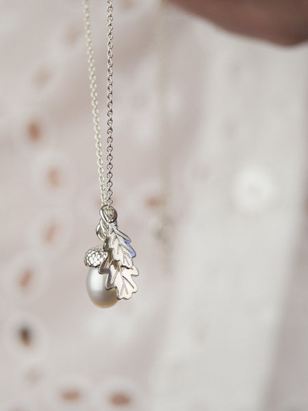 sterling silver pearl acorn necklace