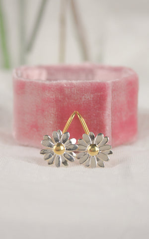 silver daisy hook earrings
