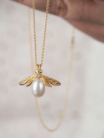 gold vermeil pearl bumblebee necklace