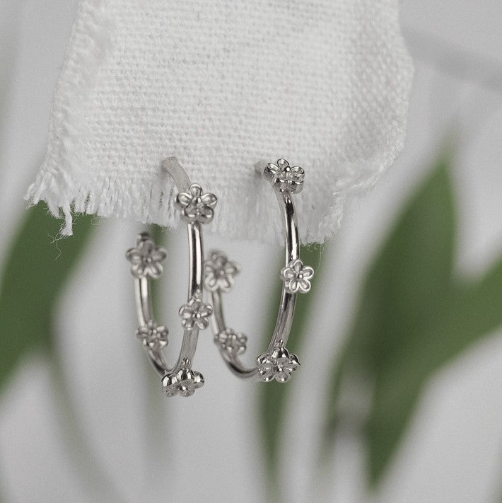Midi Silver Blossom Flower Hoop Earrings Rachel – Rachel Whitehead ...