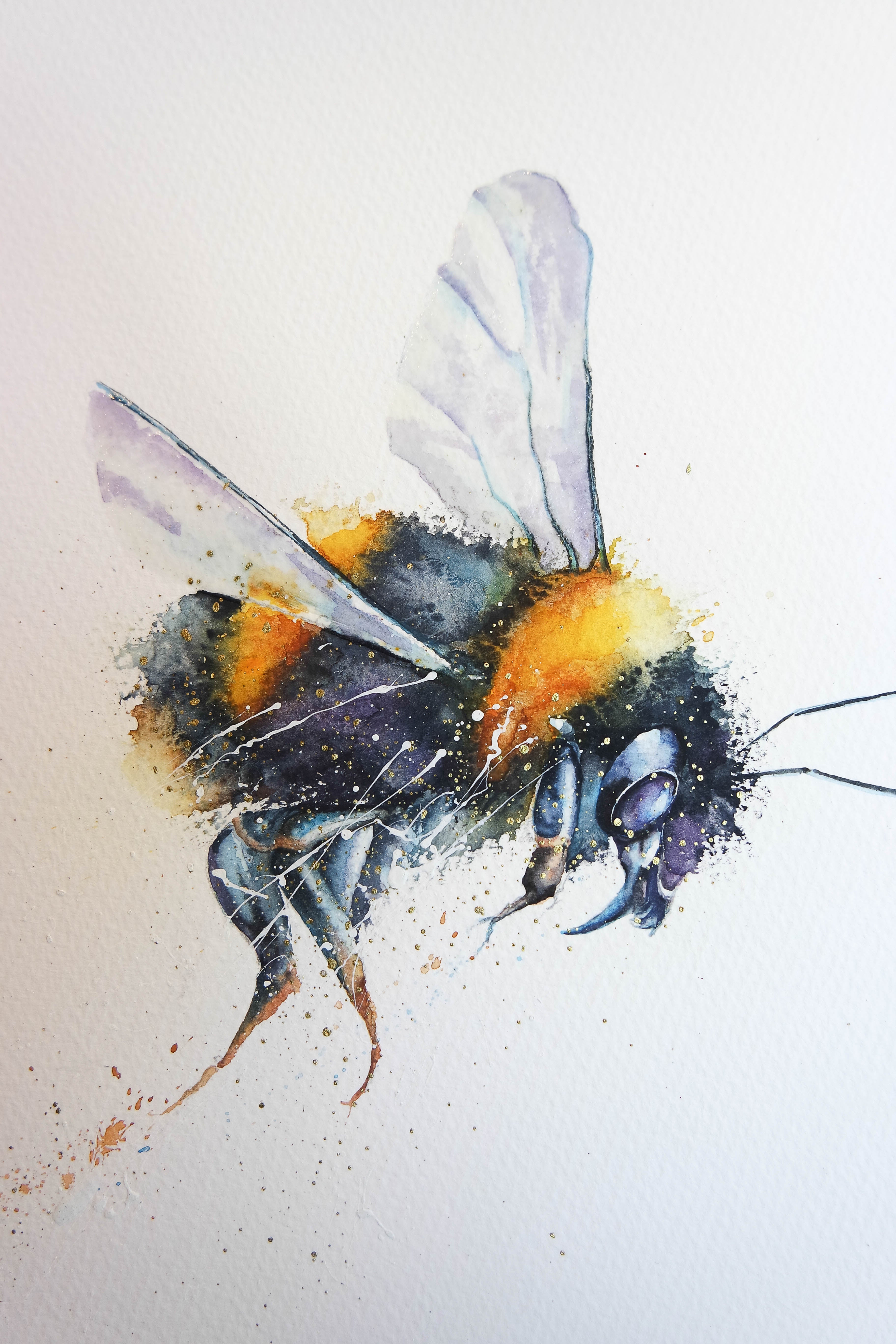 flowers and bees – watercolours by rachel