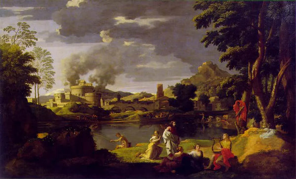 "Landscape with Orpheus and Eurydice" oil painting by Nicolas Poussin