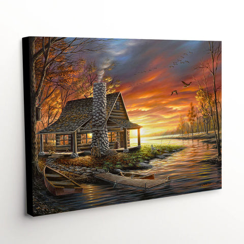 Rustic cabin art print on canvas