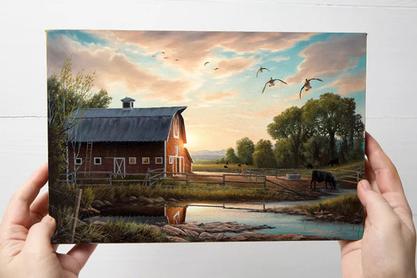 Farmyard canvas art print with barn