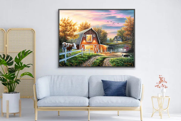 Red barn canvas art print