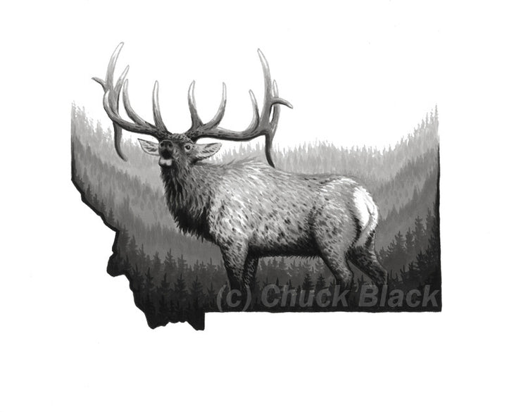 Montana Elk Limited Edition Print "Lone Bull" Wildlife and Art