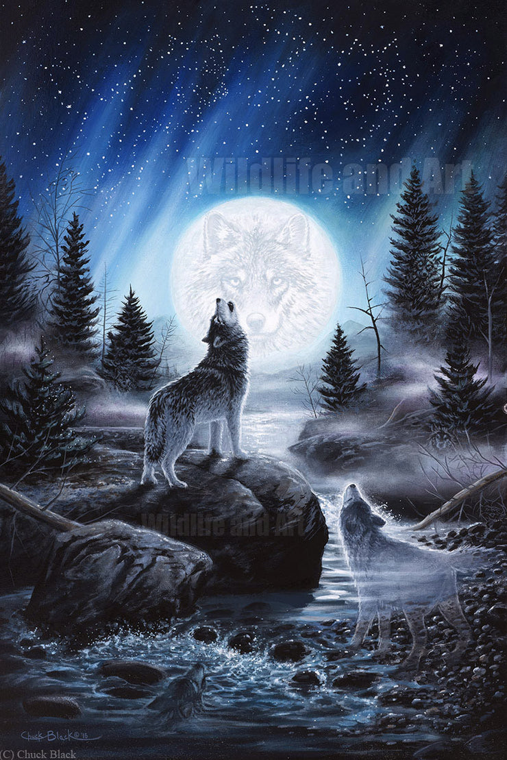 wolf howling painting