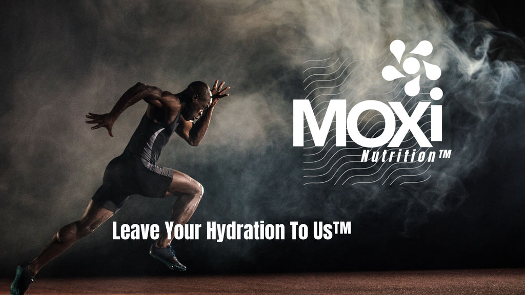Male Athlete sprinting full speed wiht MOXi Nutrition logo