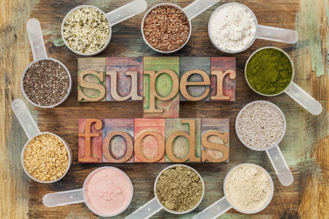 powder Super Foods with filled scoops
