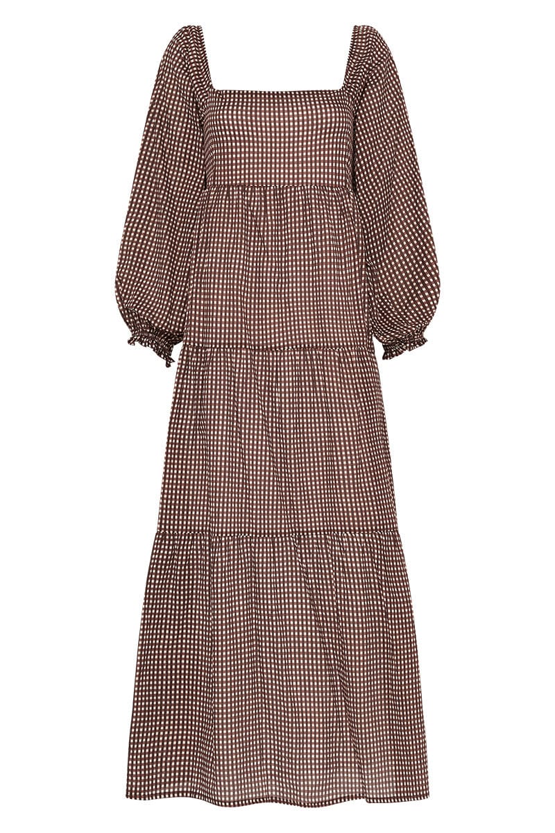 Sobita Midi Dress Solene Check Print Cocoa