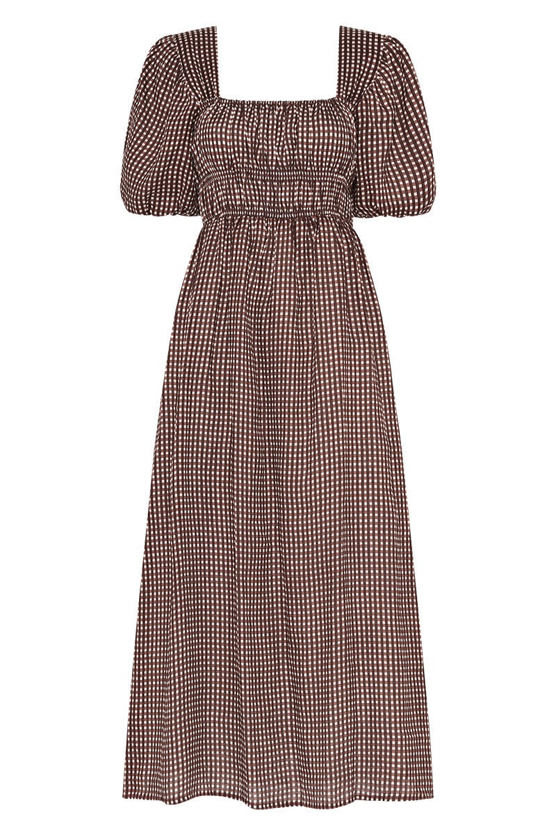 Wilda Midi Dress Solene Check Print Cocoa