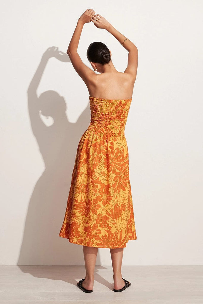 Elmarie Midi Dress Zani Floral Print Burnt Orange Faithfull The Brand 