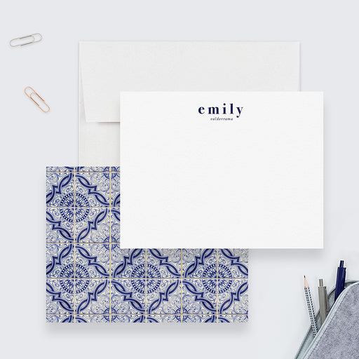 Personalized Stationery Set for Women, Italian Blue Tiles Modern Home —  Claudia Owen