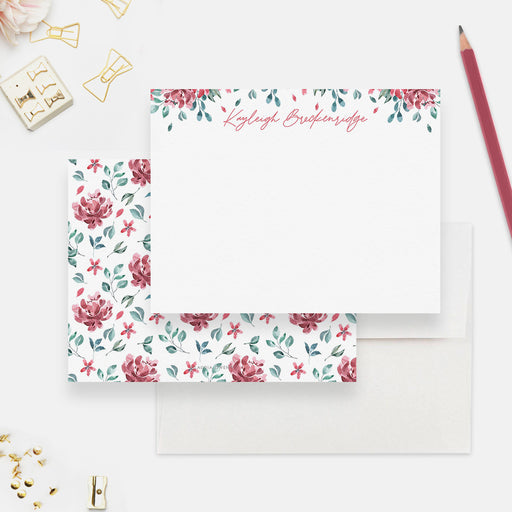 Floral Note Card Set For Women, Personalized Home Office Stationery, F —  Claudia Owen
