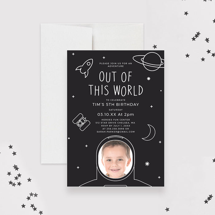 Out of this World Party Invitation Template, Outer Space Birthday Invitation with Photo Digital Download, Boys Girls Astronaut Party