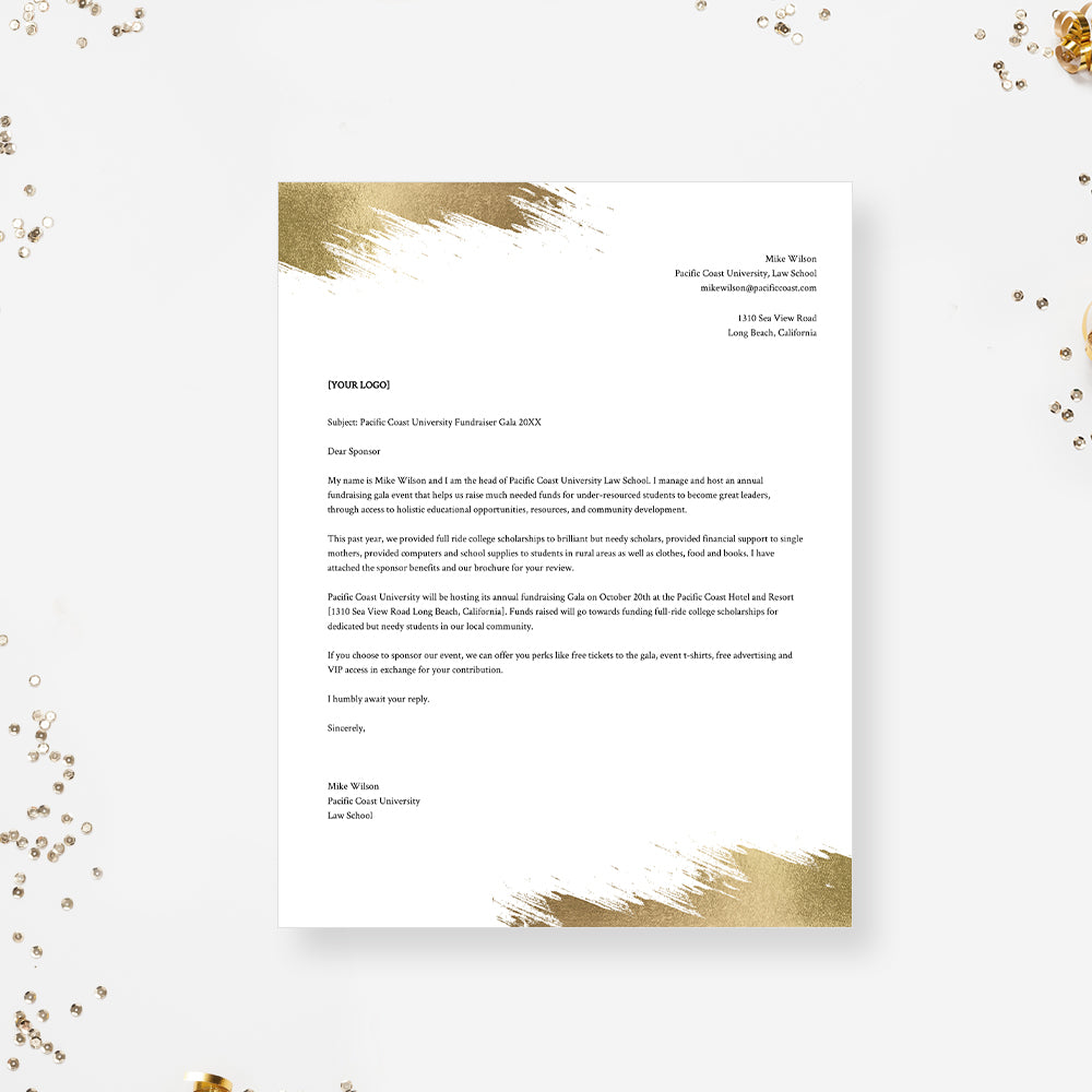 Business Letterhead Template with Gold Paint Strokes, Electronic Profe —  Claudia Owen