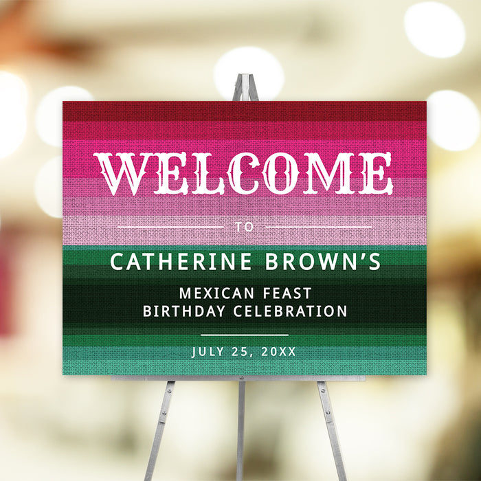 Mexican Birthday Fiesta Party Welcome Sign Template with Serape Shawl, Latin American Fiesta Party Printable Sign 24 x 18 Inches, Lets Fiesta Outdoor Sign