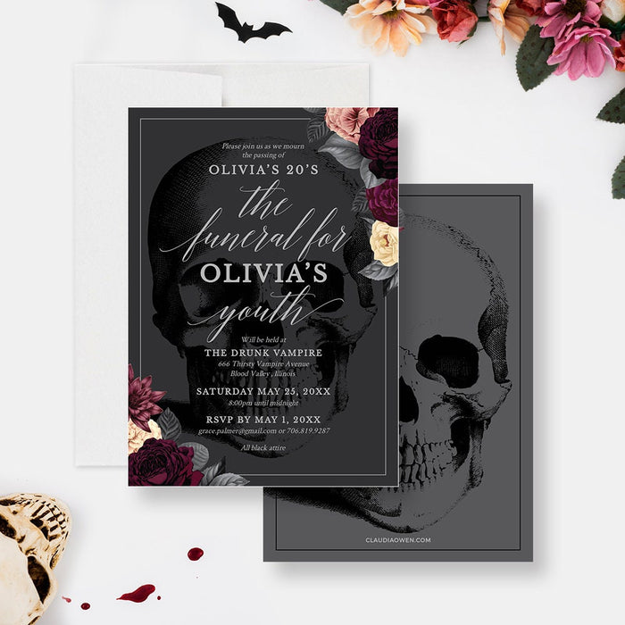 Funeral for my Youth Party Invitation Matching Set Editable Template, Funeral Birthday RIP 20s