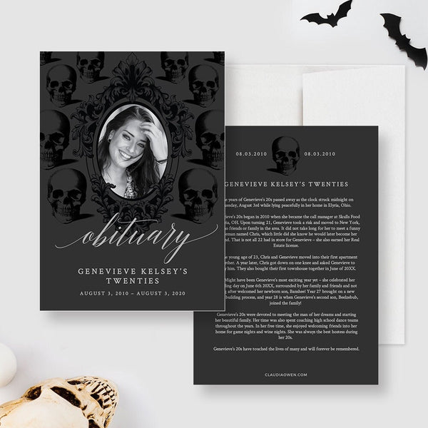 Death to Your 20's Obituary Edit Yourself Template, Obituary Program Editable Digital Download, Death To My 20s 30th Death Birthday Party