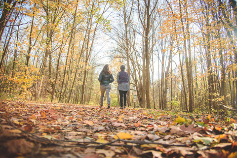 friends hiking in the woods