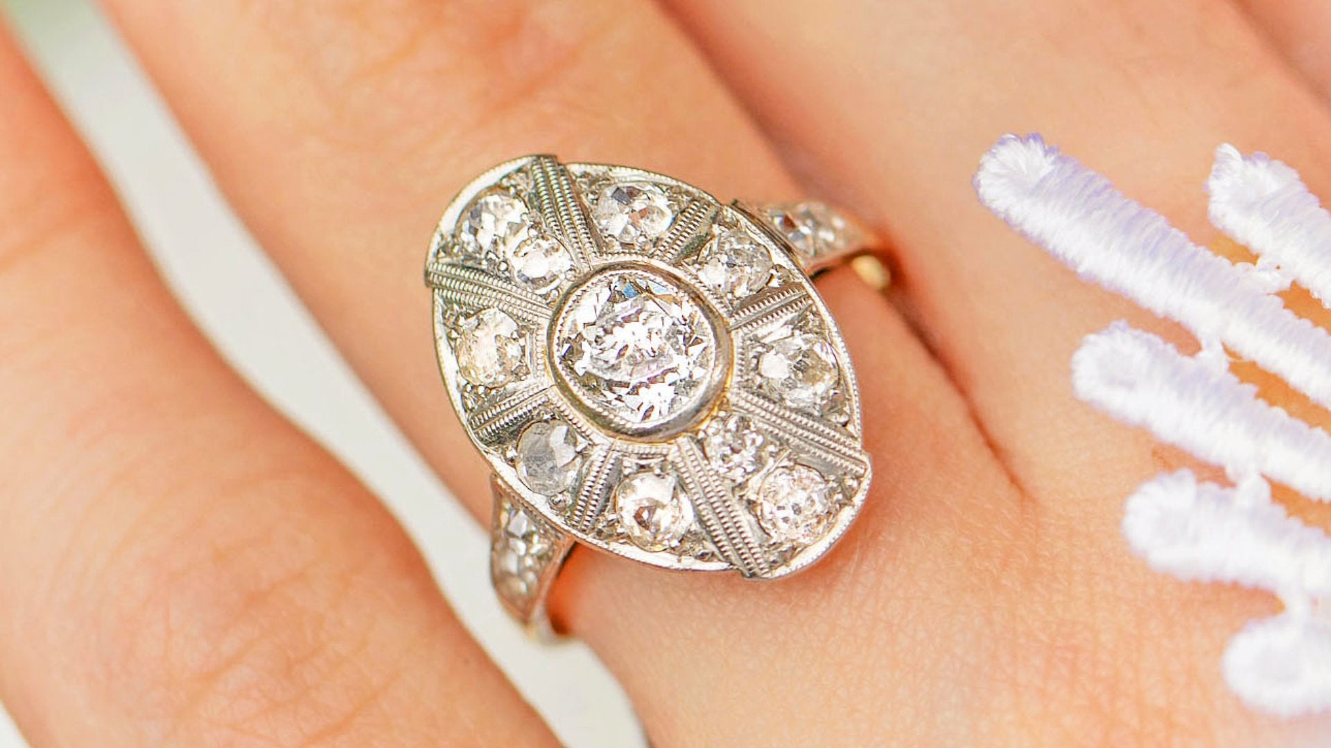 Antique Inspired Flower Ring-Champagne Diamonds