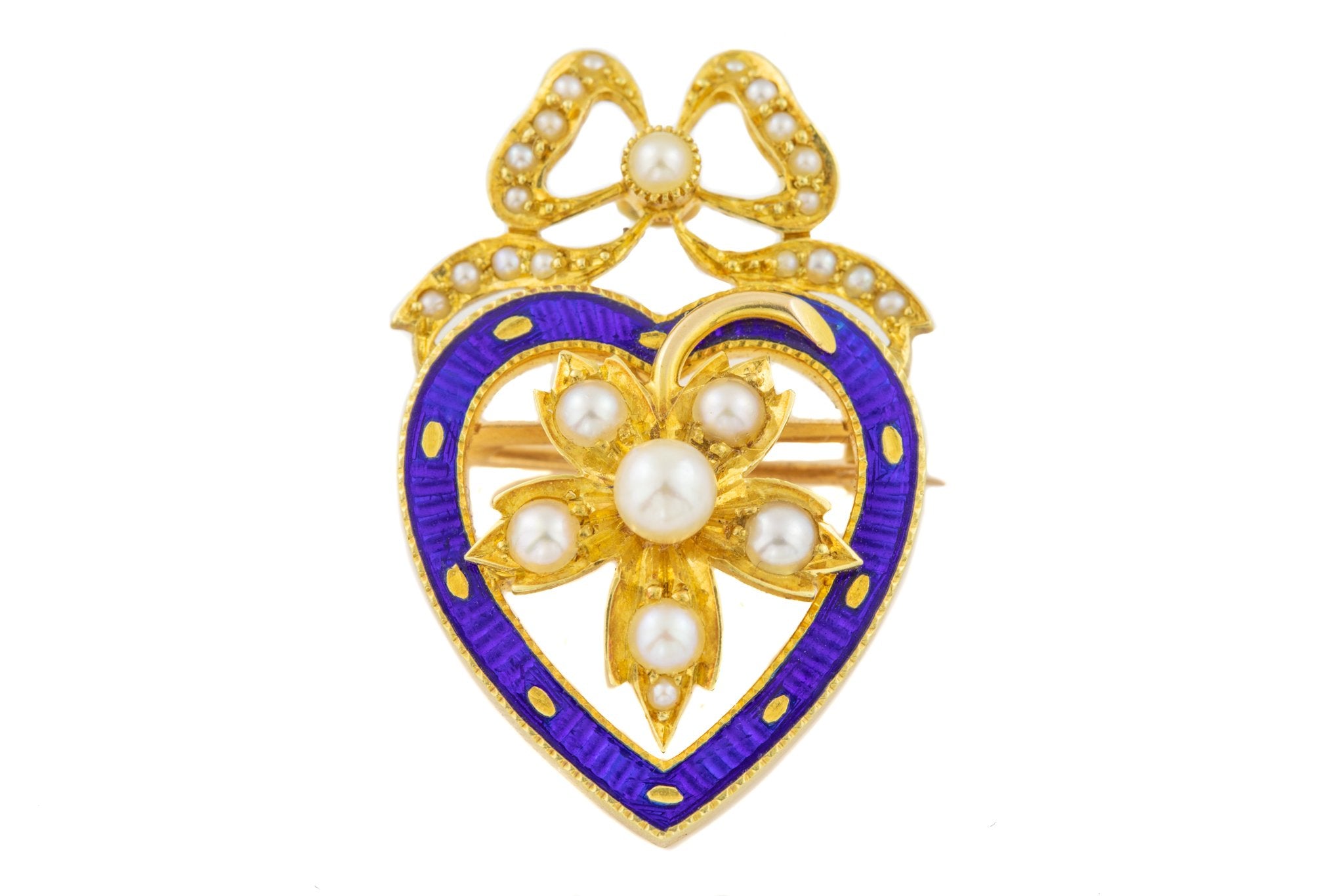 Edwardian 15ct Gold Pearl Heart Pendant, with Brooch Attachment