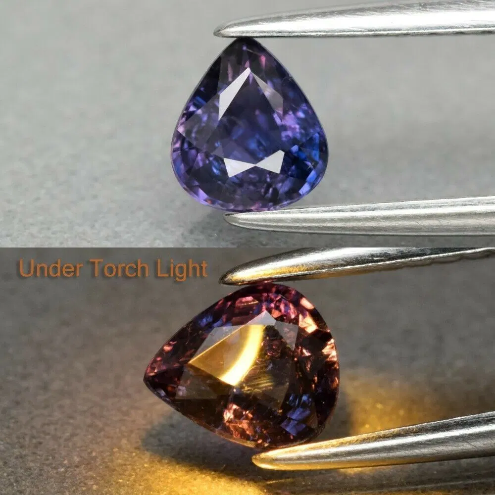 Colour-change Sapphire under different lights