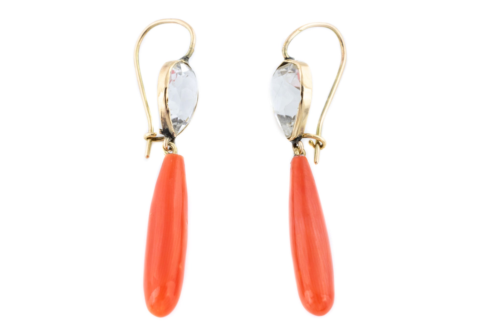 Antique Paste And Coral Drop Earrings On 9ct Gold Hoops Lillicoco