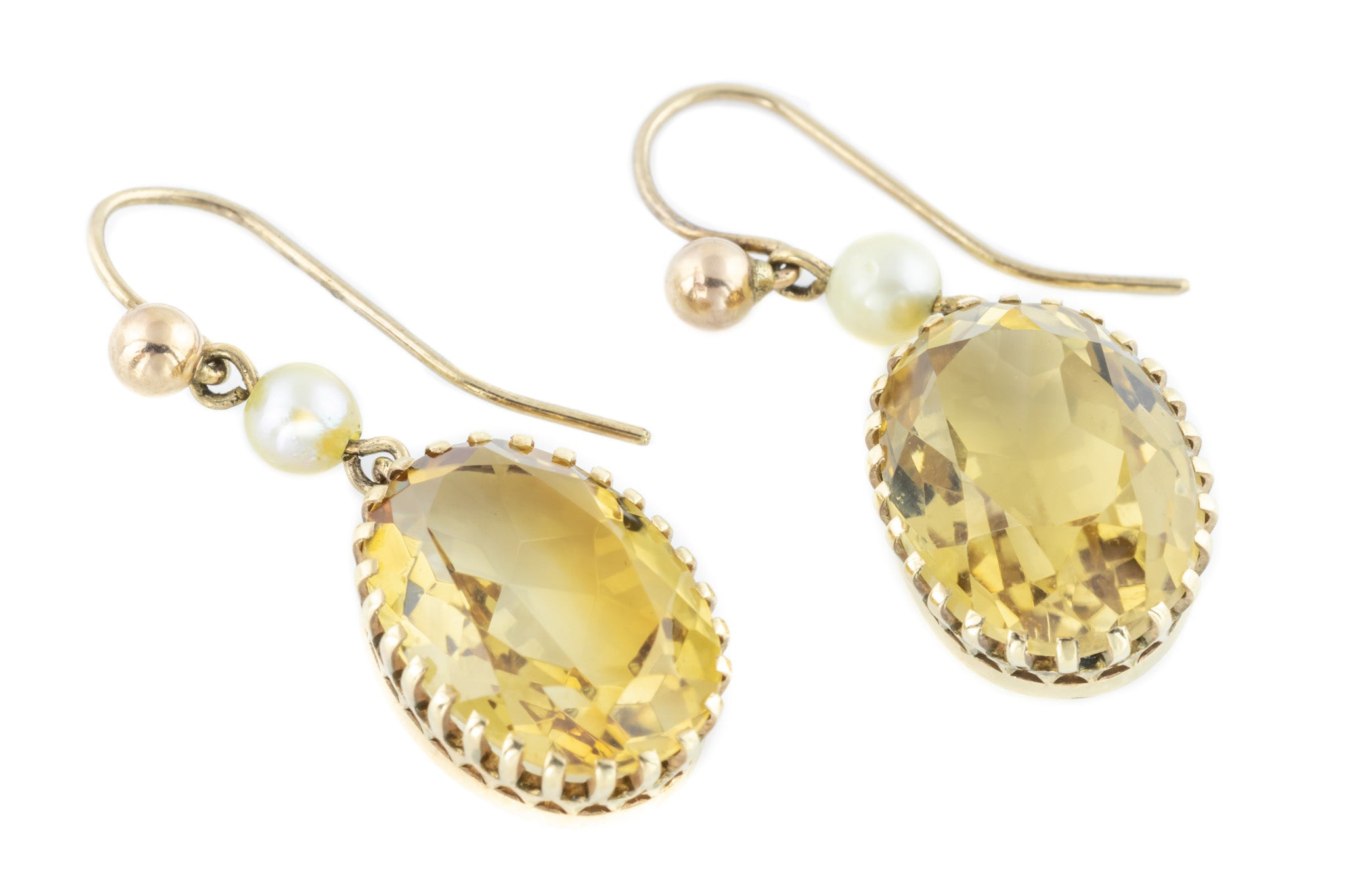 Antique Citrine And Pearl Drop Earrings In 9ct Gold Lillicoco