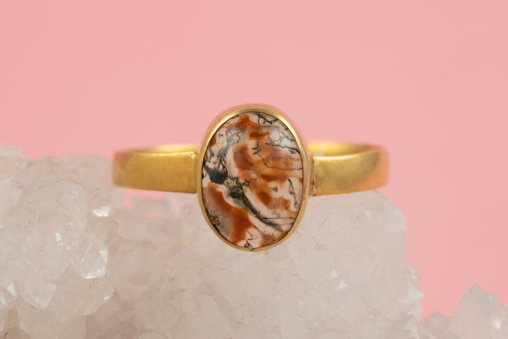 Antique 18ct Gold Moss Agate Ring