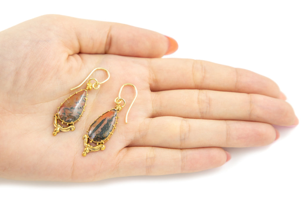 Rare Georgian 18ct Gold Moss Agate Earrings – Lillicoco