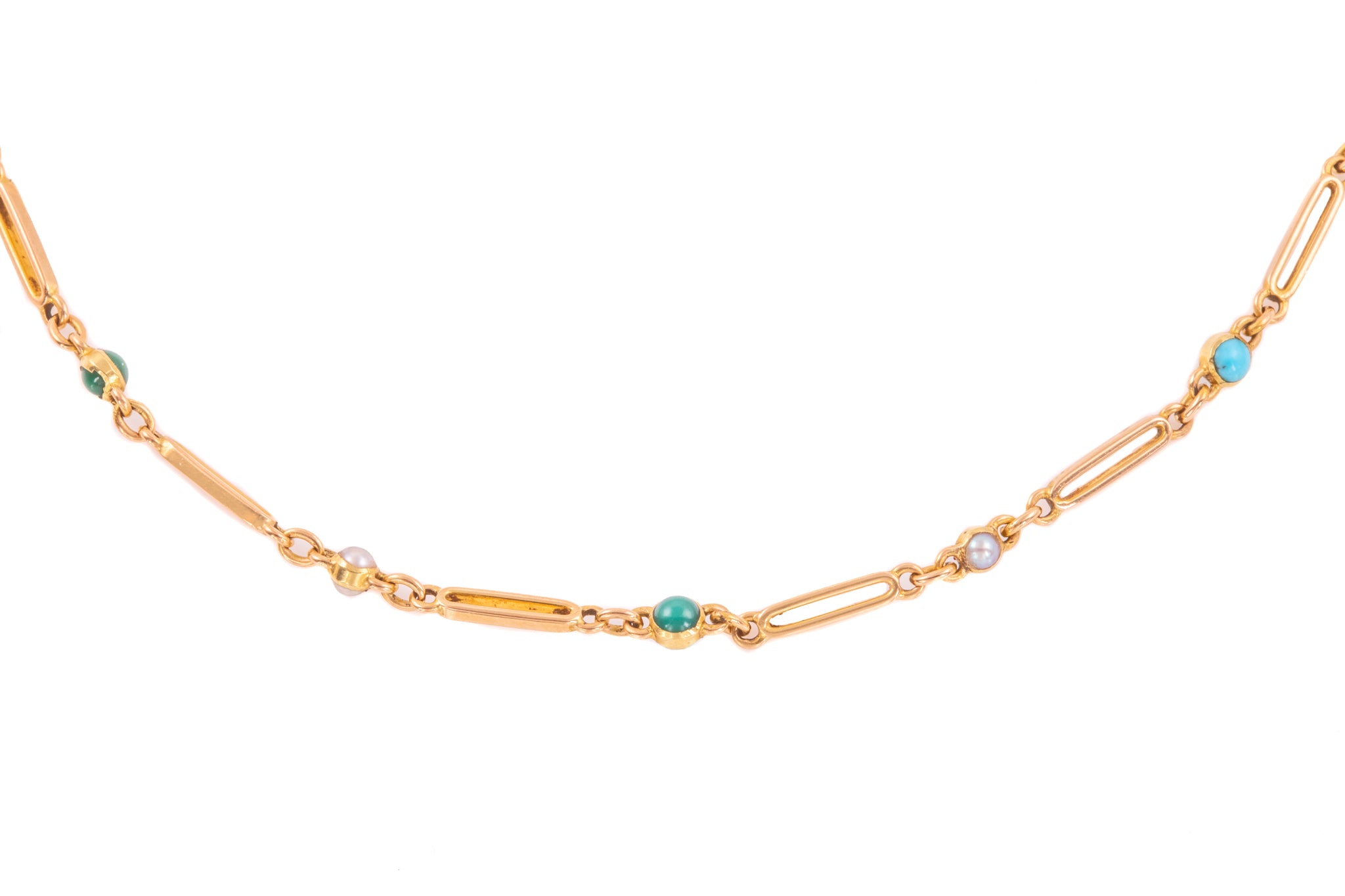 Antique 15ct Gold Turquoise Pearl Necklace, 16" (9.4g) – Lillicoco