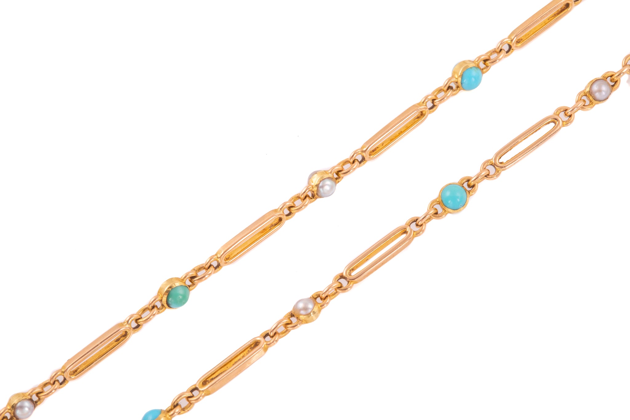 Antique 15ct Gold Turquoise Pearl Necklace, 16" (9.4g) – Lillicoco