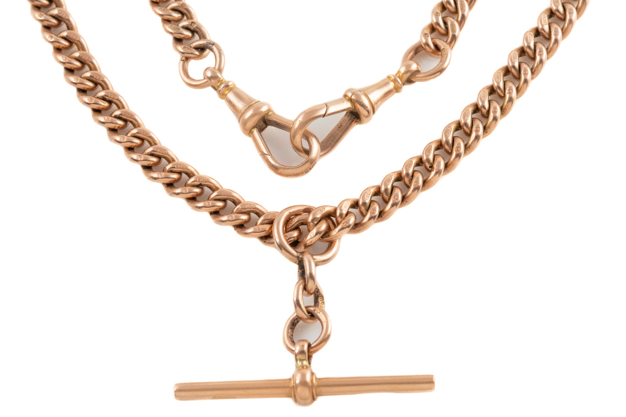 Victorian Rose Gold Curb Link Albert Chain, 16" (50.4g) – Lillicoco