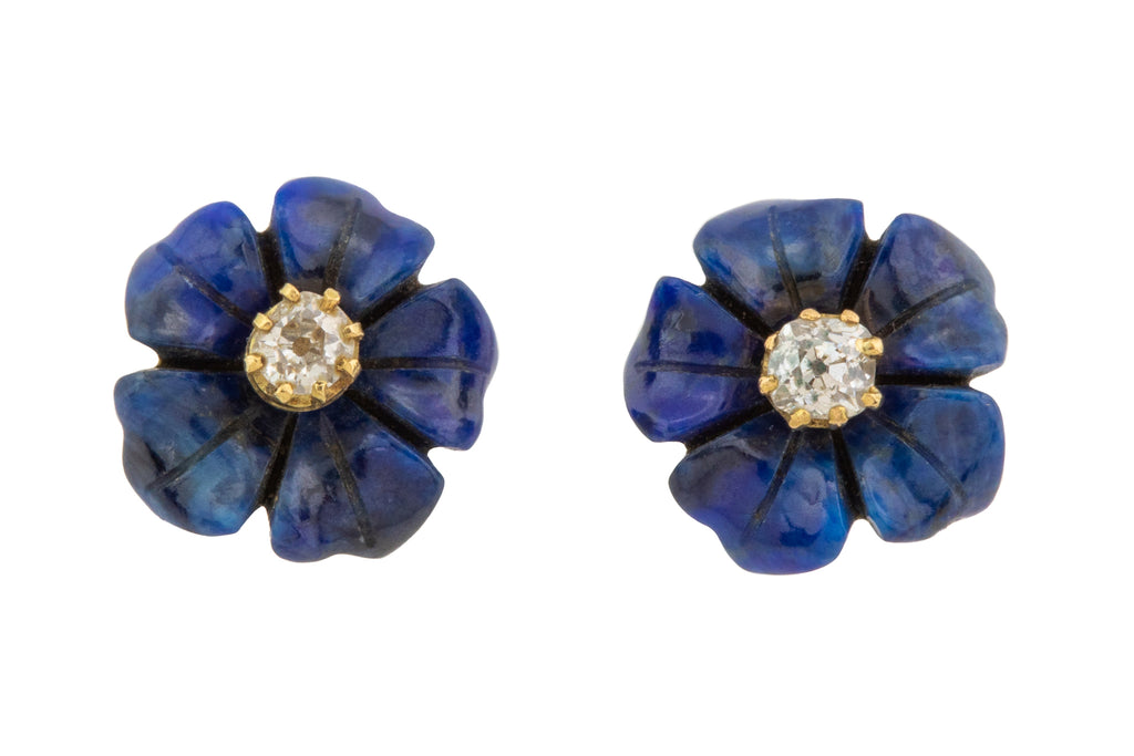 Victorian Gold Lapis Lazuli Diamond "Day and Night" Earrings, (0.20ct)
