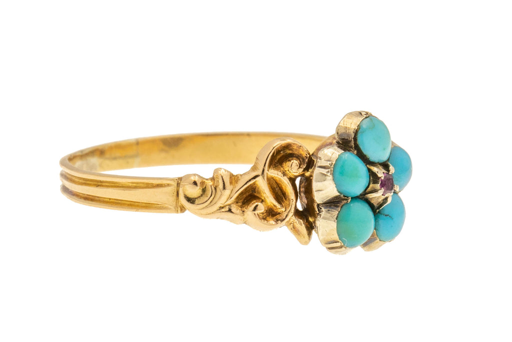 Antique 18ct Gold Turquoise Ruby Ring