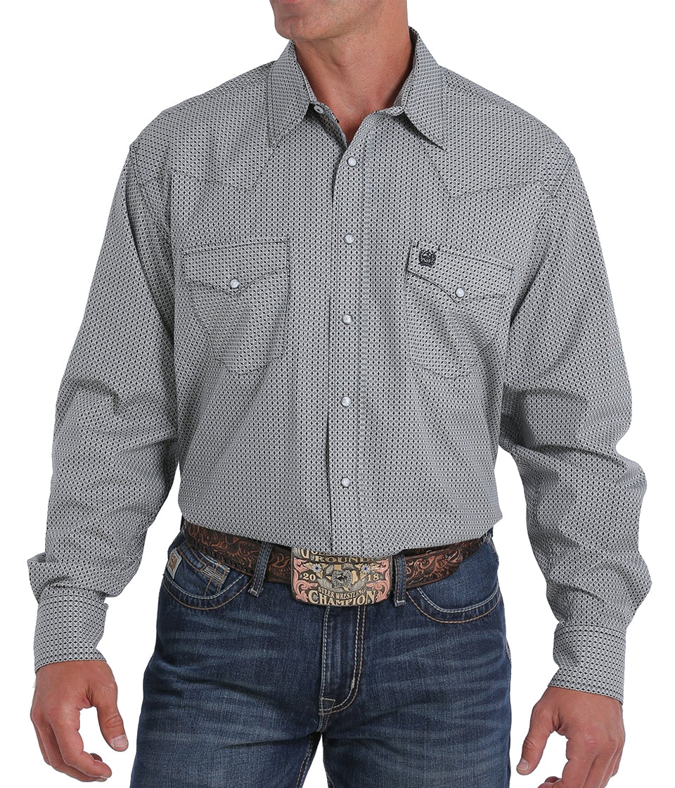 Cinch Men's Gray And White Geometric Print Snap Western Shirt