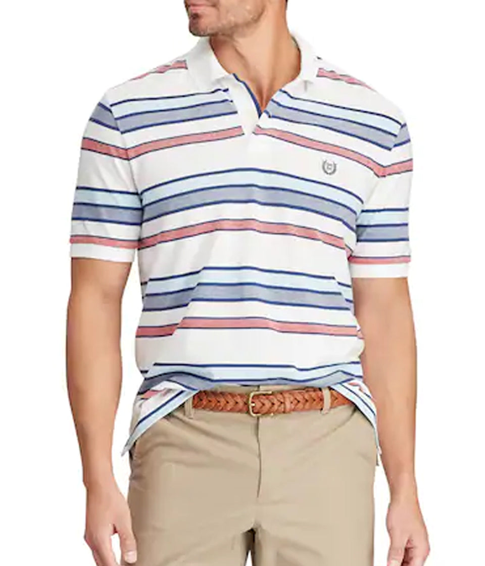Chaps Mens White Striped Classic-Fit Polo