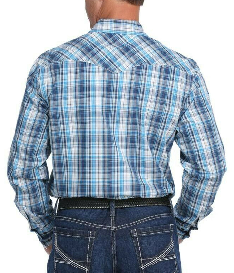 Cinch Men's Navy Long Sleeve Snap Plaid Shirt