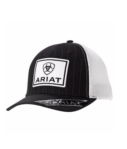 ARIAT  MENS BLACK/WHITE MESH SHIELD LOGO CAP