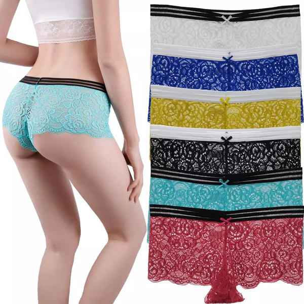 6 Pack Lace Underwear Women Panties Thong Low Waist Sexy Secret love L