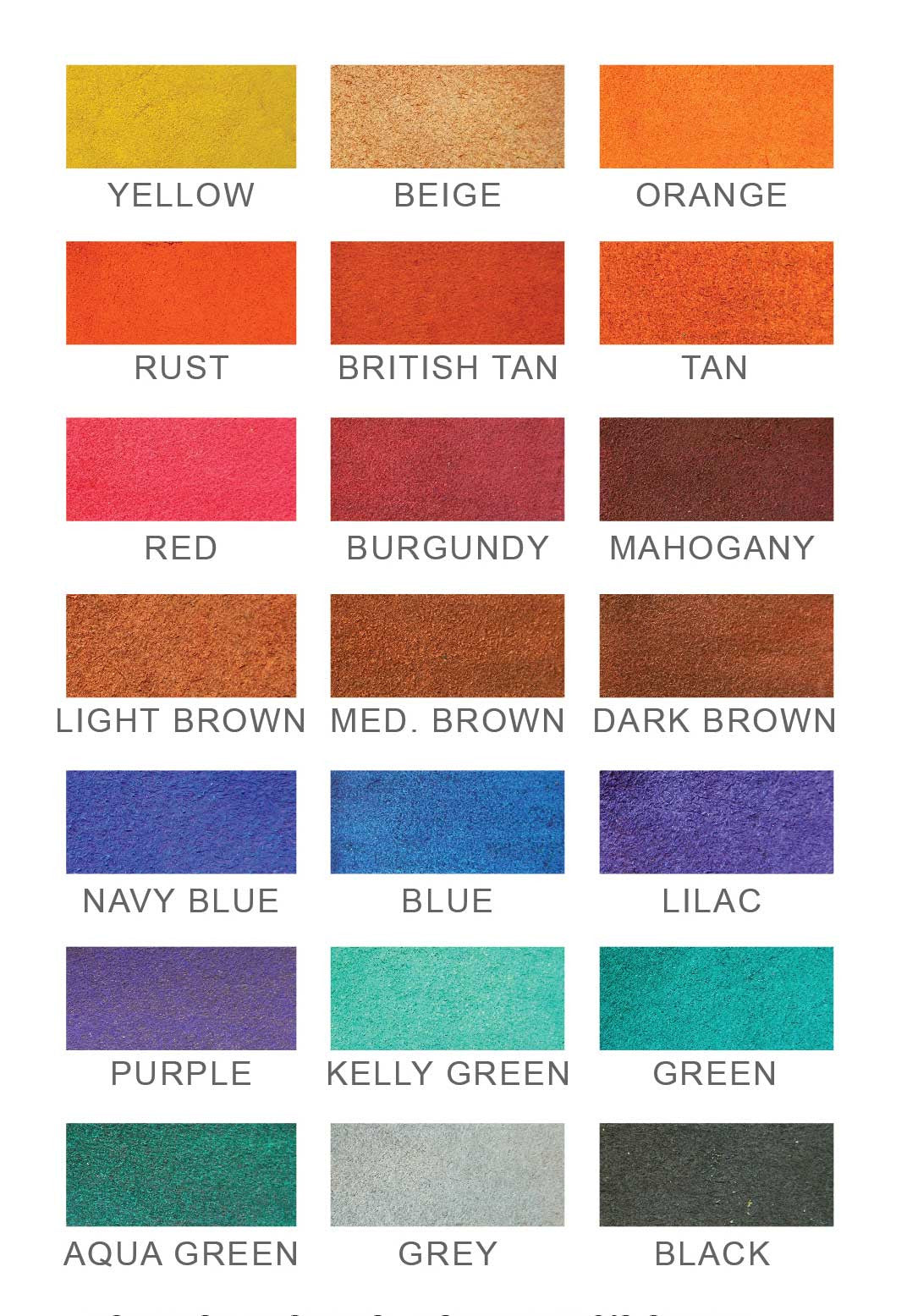 Fiebings Suede Dye Colour Chart