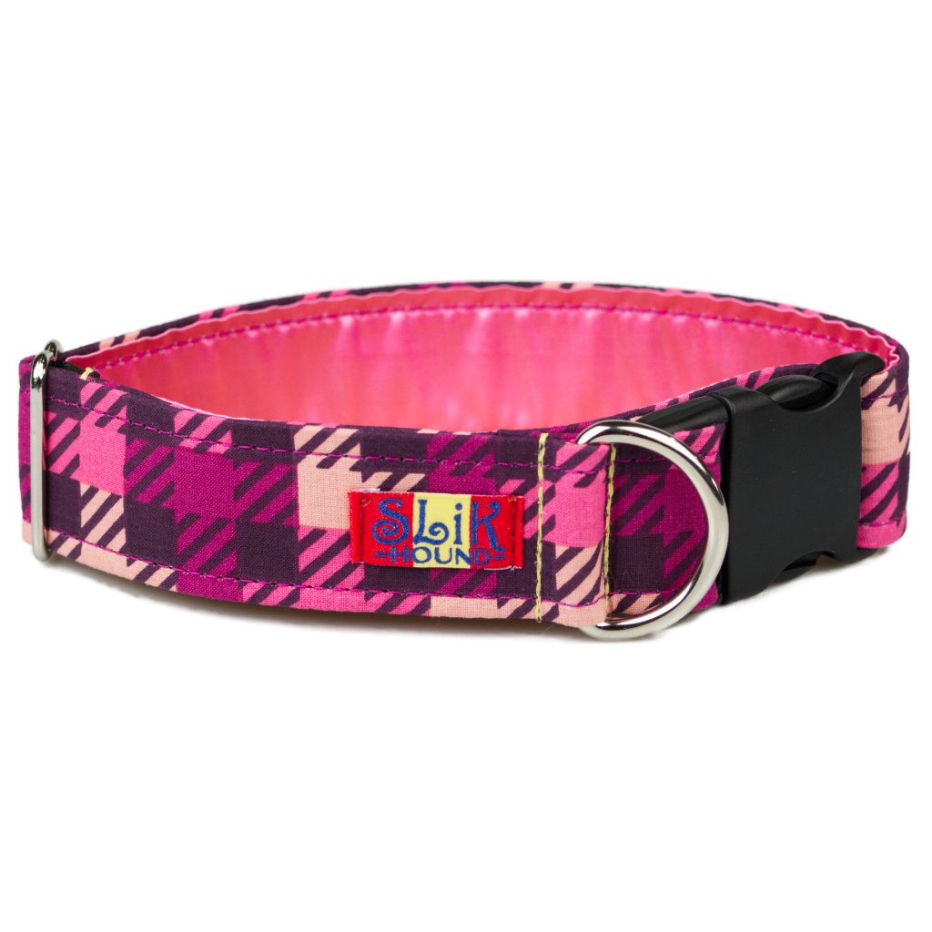 Elmo's Closet Preppy Pink Plaid Dog Collar