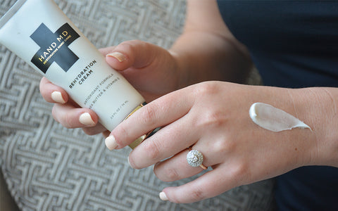 Women's Hand With Engagement Ring & Moisturizer