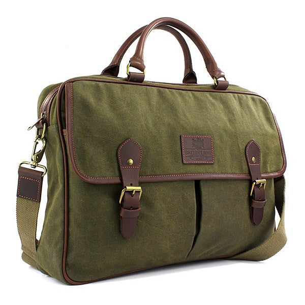 British Bag Company Navigator Khaki Waxed Canvas Briefcase – Wildstags ...
