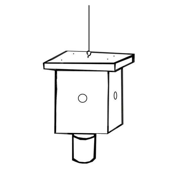 Final diagram of how a mason jar is used for homemade wood bee traps and your finalized carpenter bee trap
