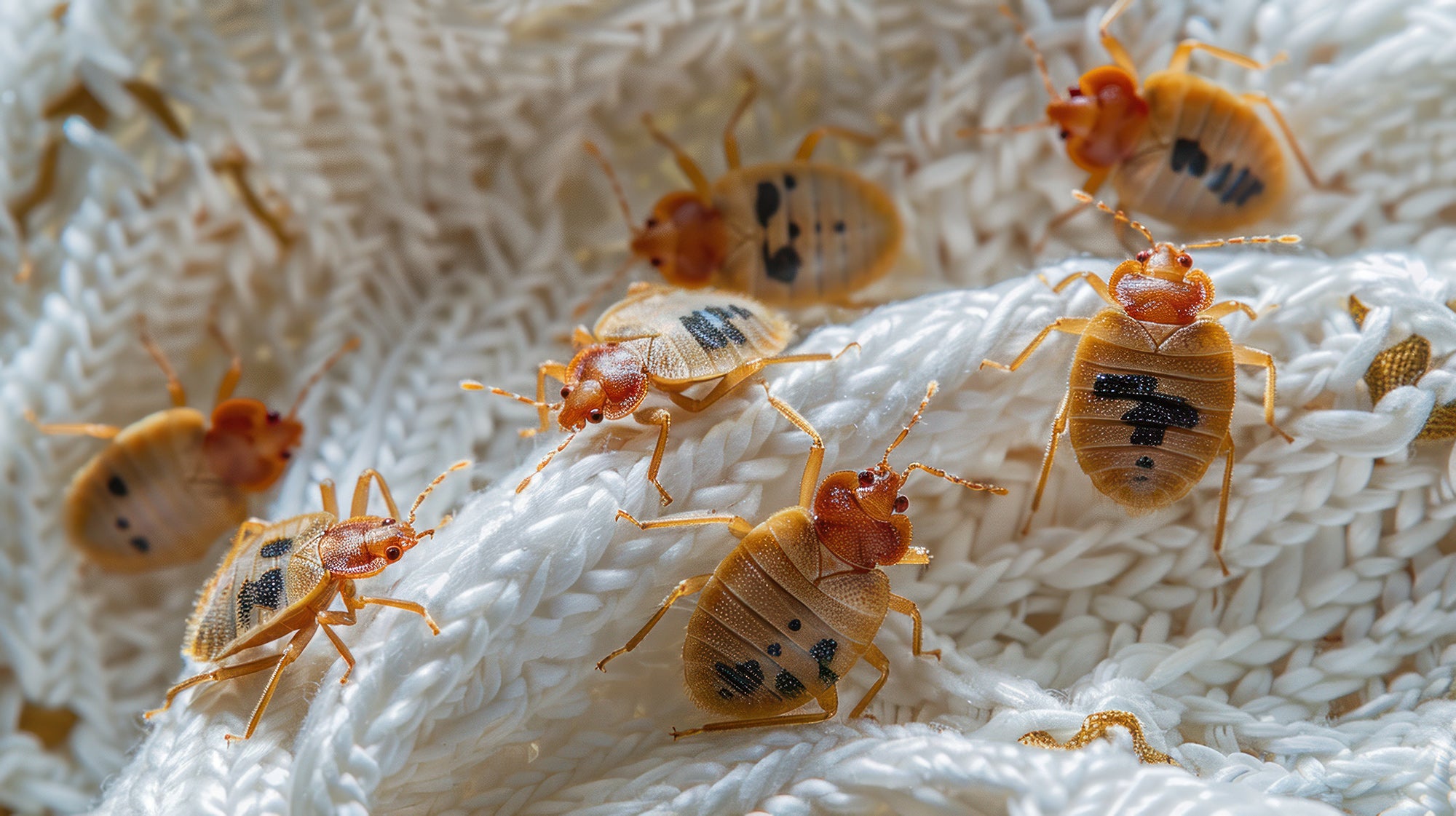 Bed Bugs Close Up on Blanket