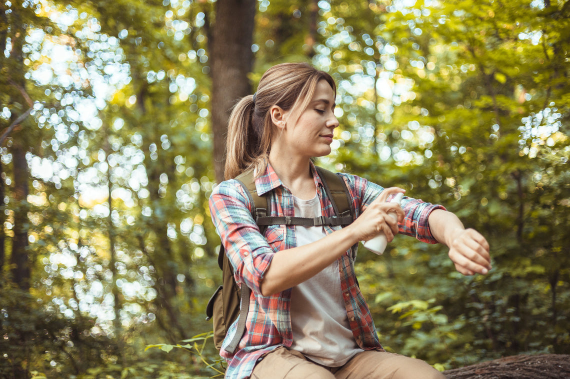 Our shake + shield insect repellent is a great solution that can be applied to your skin.